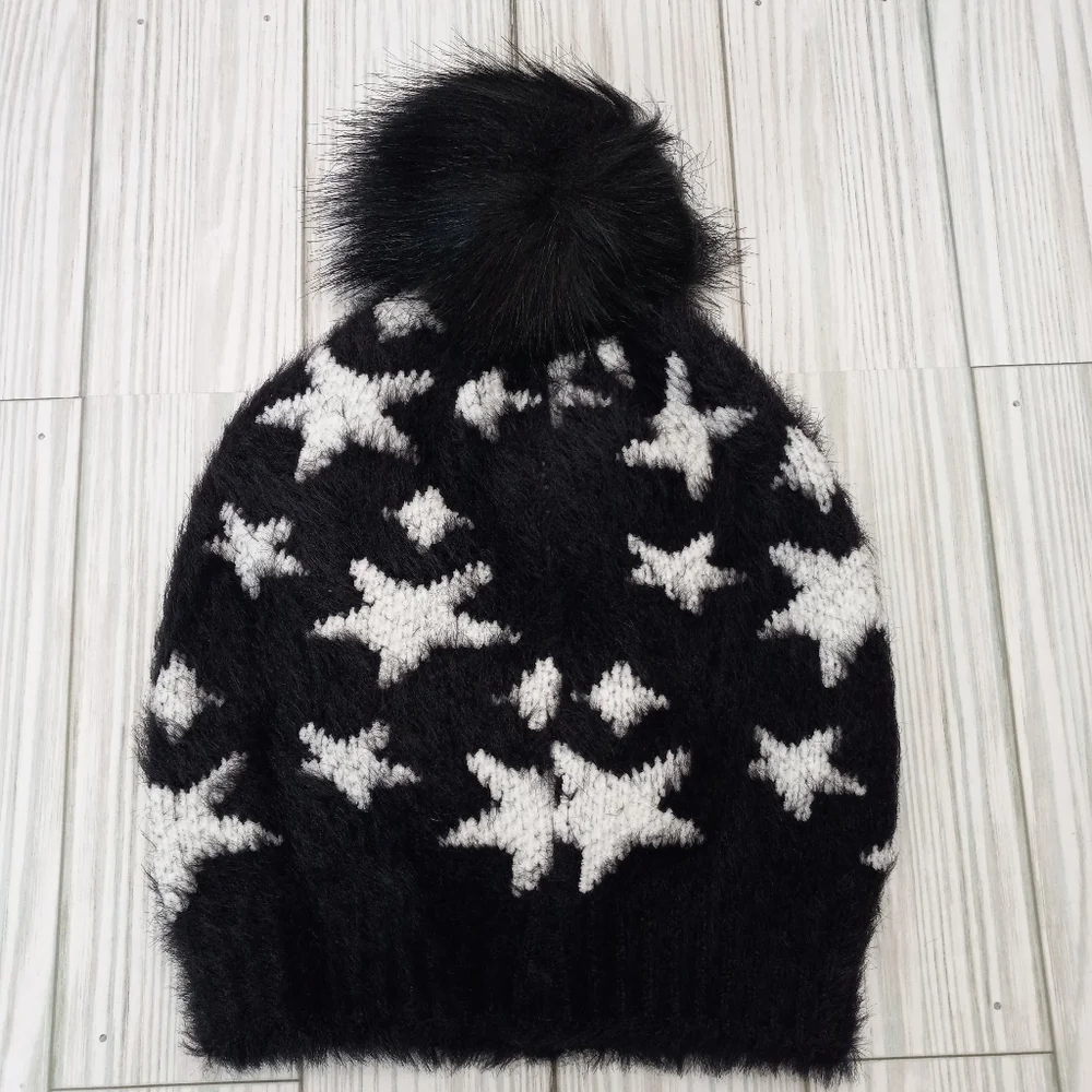Torrid Allover Star Black & White Pom Beanie